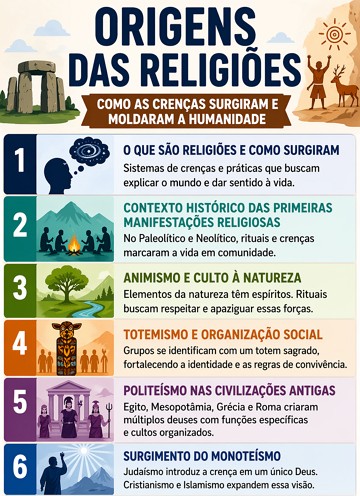 Infogr&aacute;fico sobre as origens das religi&otilde;es num formato de linha do tempo