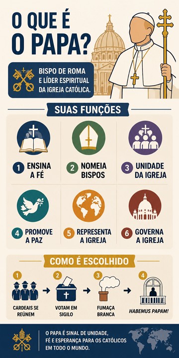 Infogr&aacute;fico sobre o que &eacute; o papa cat&oacute;lico e suas fun&ccedil;&otilde;es