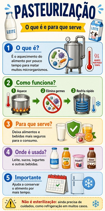 Infogr&aacute;fico explicando  a pasteuriza&ccedil;&atilde;o