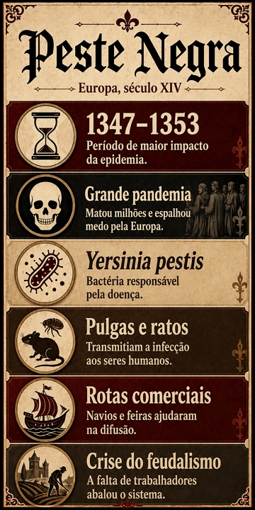 Infogr&aacute;fico sobre a Peste Negra do s&eacute;culo XIV