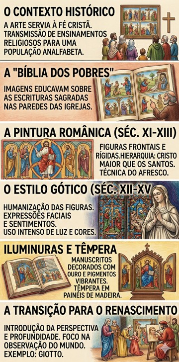 Infogr&aacute;fico sobre as caracter&iacute;sticas da pintura medieval