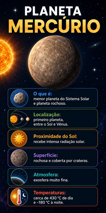 Infogr&aacute;fico sobre o planeta Merc&uacute;rio