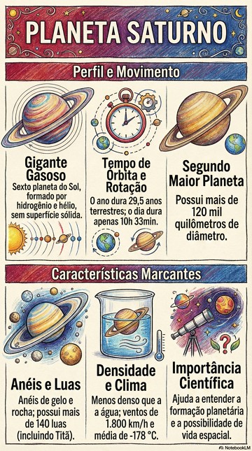 Infogr&aacute;fico com as principais caracter&iacute;sticas do Planeta Saturno