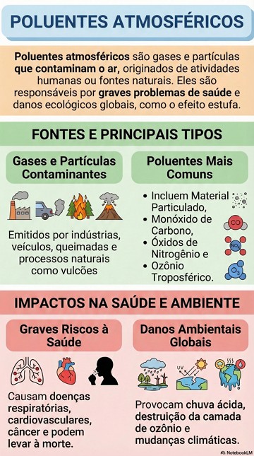 Infogr&aacute;fico com resumo sobre os poluentes atmosf&eacute;ricos
