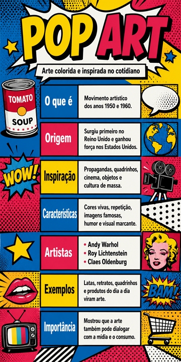 Infogr&aacute;fico com resumo sobre a Pop Art