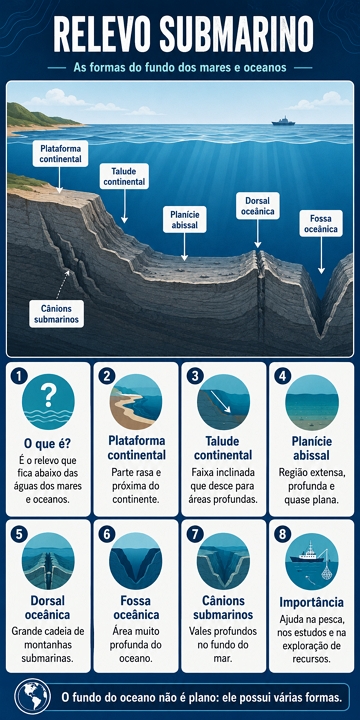 Infogr&aacute;fico sobre o relevo submarino