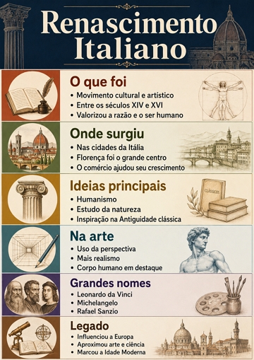 Infogr&aacute;fico com resumo sobre o Renascimento Italiano