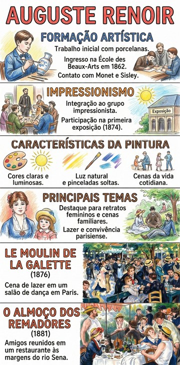 Infogr&aacute;fico did&aacute;tico sobre a vida e obra de Auguste Renoir