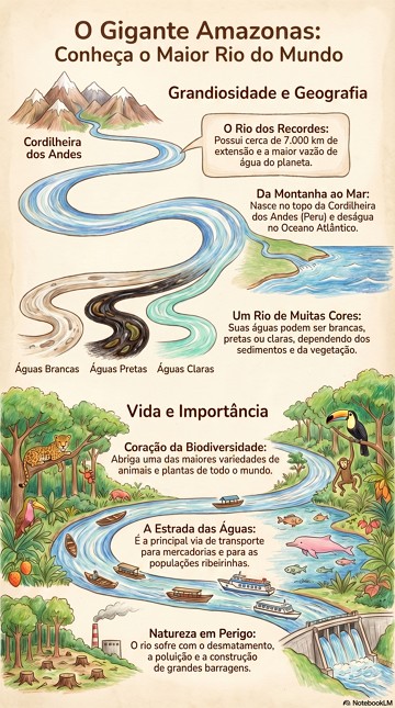 Infogr&aacute;fico sobre o rio Amazonas e suas caracter&iacute;sticas