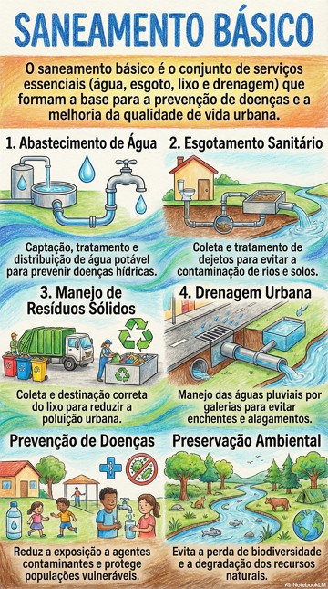 Infogr&aacute;fico com resumo sobre saneamento b&aacute;sico