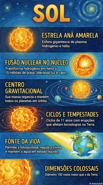 Infogr&aacute;fico sobre o Sol e suas caracter&iacute;sticas