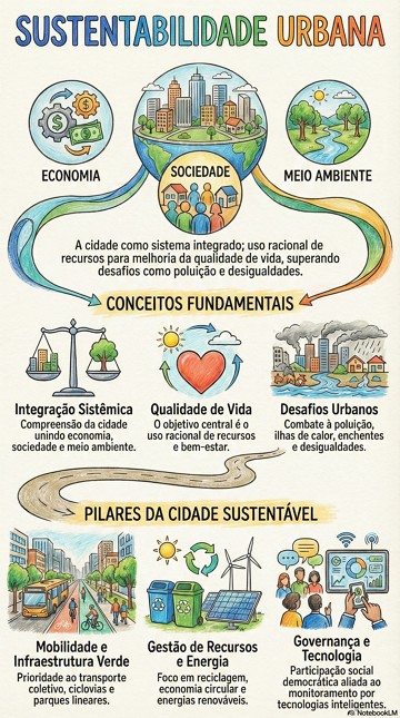 Infogr&aacute;fico com s&iacute;ntese sobre a sustentabilidade urbana