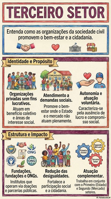 Infogr&aacute;fico explicando o que &eacute; e caracter&iacute;sticas do Terceiro Setor