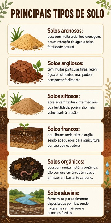 Infogr&aacute;fico sobre os principais tipos de solos