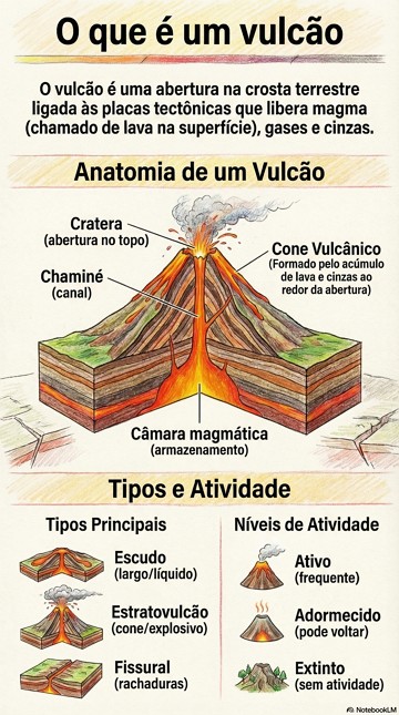 Infogr&aacute;fico explicando o que &eacute; um vulc&atilde;o e suas caracter&iacute;sticas