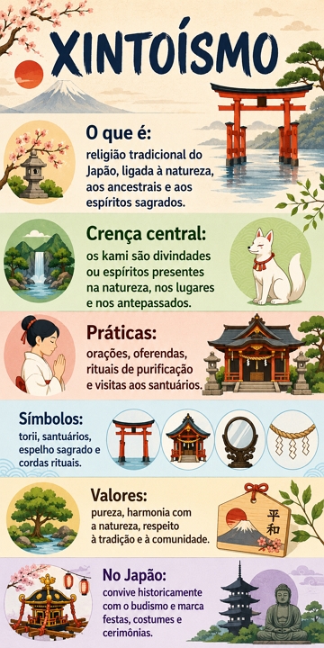 Infogr&aacute;fico sobre as caracter&iacute;sticas do Xinto&iacute;smo