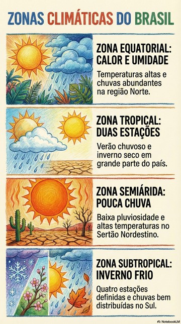 Infogr&aacute;fico com resumo das quatro principais zonas clim&aacute;ticas do Brasil