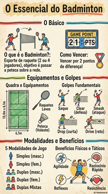 Infogr&aacute;fico que mostra uma s&iacute;ntese sobre o Badminton
