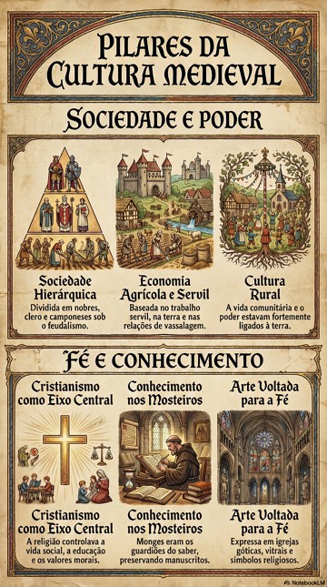Infogr&aacute;fico com os pilares da cultura medieval