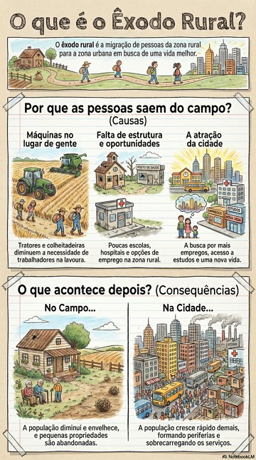 Infogr&aacute;fico com s&iacute;ntese sobre o &Ecirc;xodo Rural