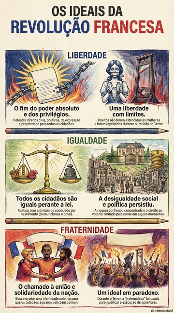 Infogr&aacute;fico que explica os principais ideiais da Revolu&ccedil;&atilde;o Francesa