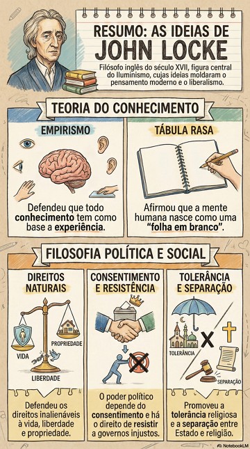 Infogr&aacute;fico com uma s&iacute;ntese de John Locke e seu pensamento pol&iacute;tico e filos&oacute;fico