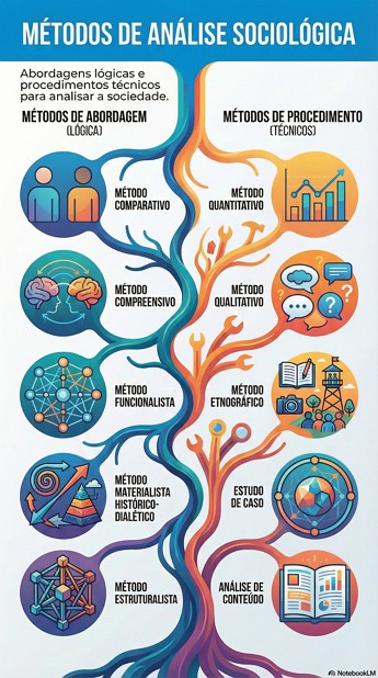 Infogr&aacute;fico mostrando os m&eacute;todos de an&aacute;lise da Sociologia