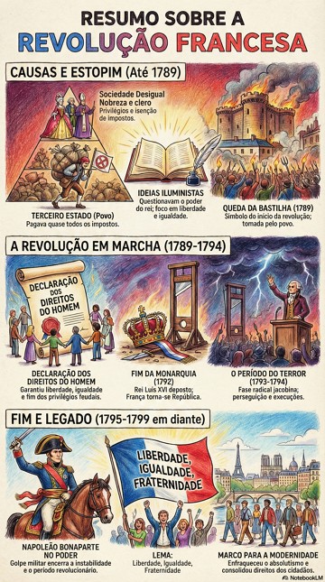 Infogr&aacute;fico com resumo da Revolu&ccedil;&atilde;o Francesa