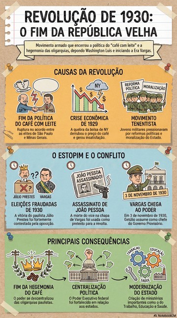 Infogr&aacute;fico com s&iacute;ntese sobre a Revolu&ccedil;&atilde;o de 1930 no Brasil
