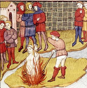 Cavaleiros Templários condenados à fogueira da Inquisição.