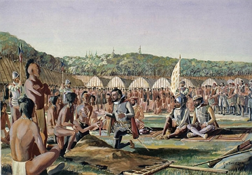 Jacques Cartier encontrando-se com os iroqueses do S&atilde;o Louren&ccedil;o 1535