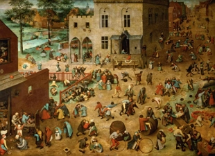 Pintura mostrando muitas pessoas numa rua