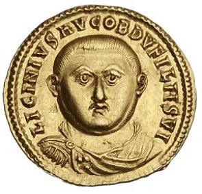 Moeda com a face de Licínio imperador do Império Romano do Oriente.