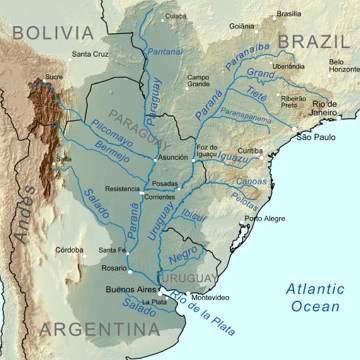 Mapa com a localiza&ccedil;&atilde;o da Bacia do Prata