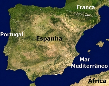 Mapa F&iacute;sico da Pen&iacute;nsula Ib&eacute;rica