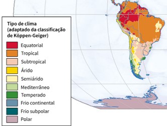 Mapa da Am&eacute;rica do Sul mostrando os tipos de clima