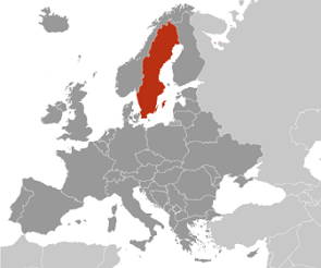 Mapa da Europa mostrando a localização da Suécia