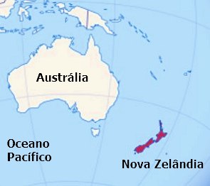 Mapa mostrando a Austrália e a Nova Zelândia