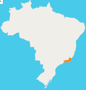 Mapa do Brasil mostrando a localiza&ccedil;&atilde;o do estado do Rio de Janeiro