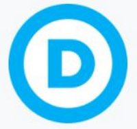 Logotipo do Partido Democrata. Circulo azul com a letra D no meio.