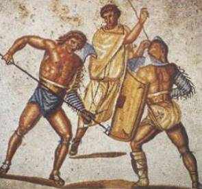Pintura mostrando a luta de gladiadores romanos