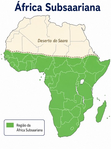 Mapa da &Aacute;frica com destaque para a regi&atilde;o da &Aacute;frica Subsaariana