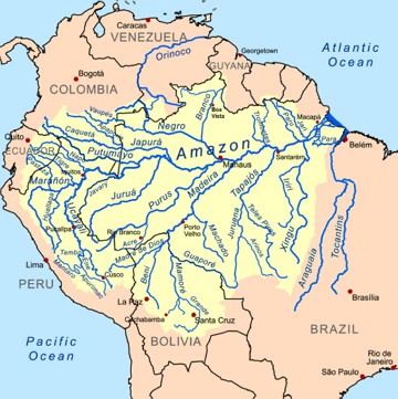 Mapa mostrando os principais rios da Bacia Amaz&ocirc;nica