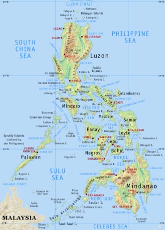 Mapa f&iacute;sico (relevo) das Filipinas