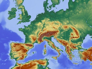Mapa f&iacute;sico da Europa