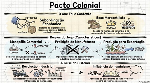 Mapa Mental com resumo sobre o Pacto Colonial com exemplos
