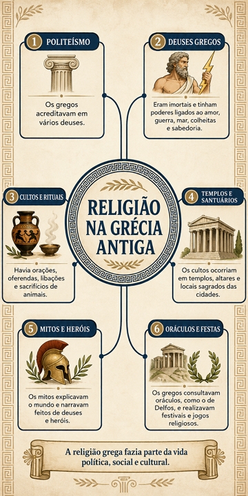Mapa Mental sobre a religi&atilde;o na Gr&eacute;cia Antiga