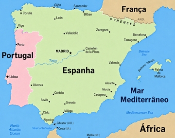 mapa da Pen&iacute;nsula Ib&eacute;rica