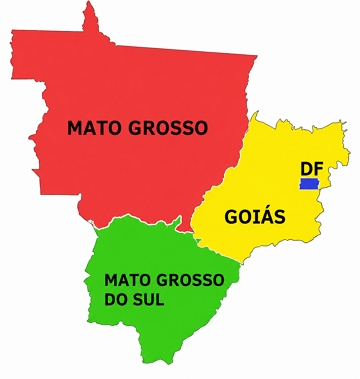 Mapa da regi&atilde;o Centro-Oeste do Brasil