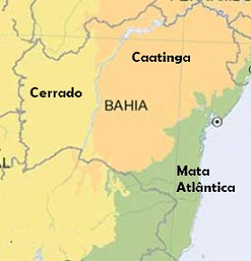 Mapa com a localiza&ccedil;&atilde;o geogr&aacute;fica dos biomas da Bahia